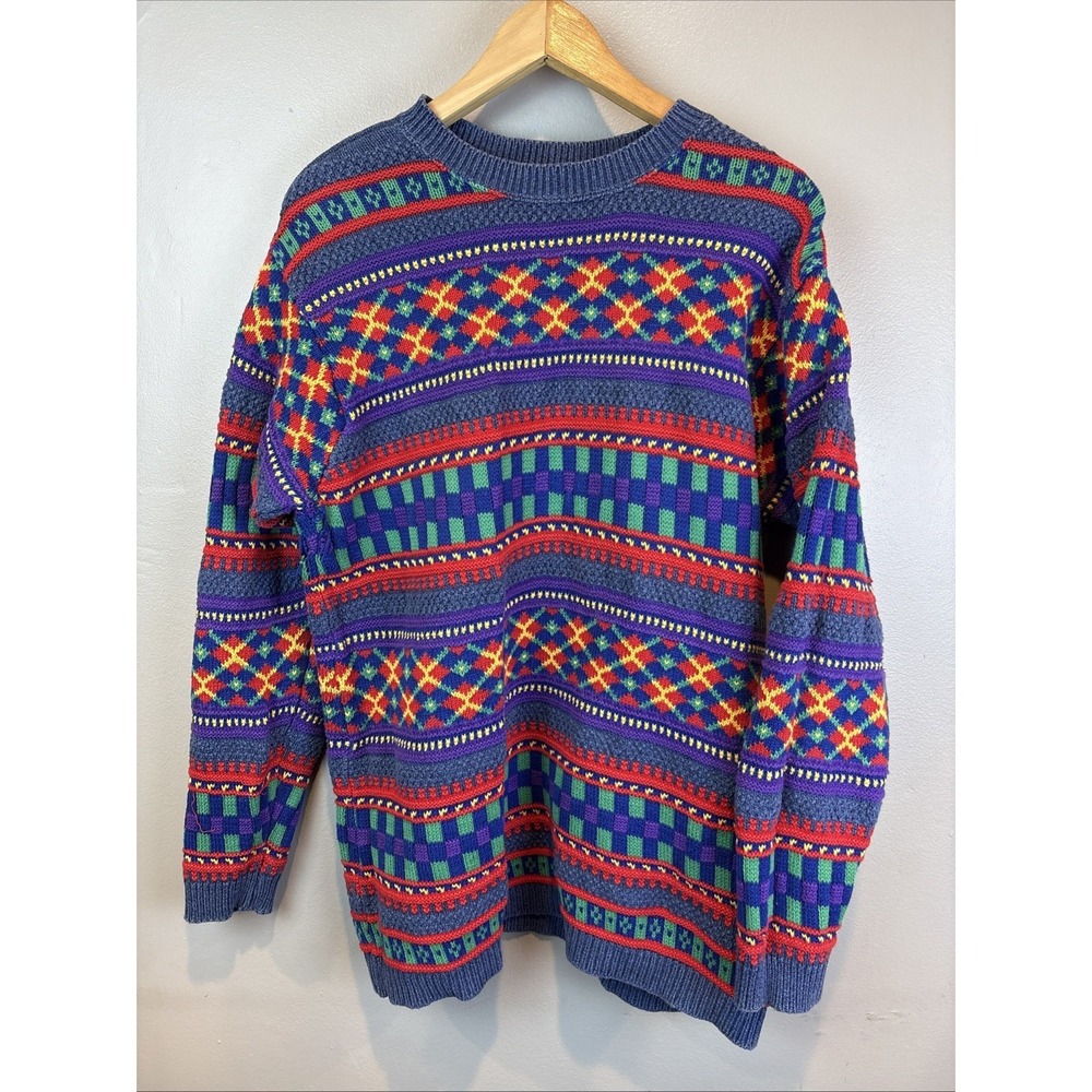 VTG 90s‎ Liz Wear Pattern Sweater M USA Made Pullover Dopamine Eclectic Colorful